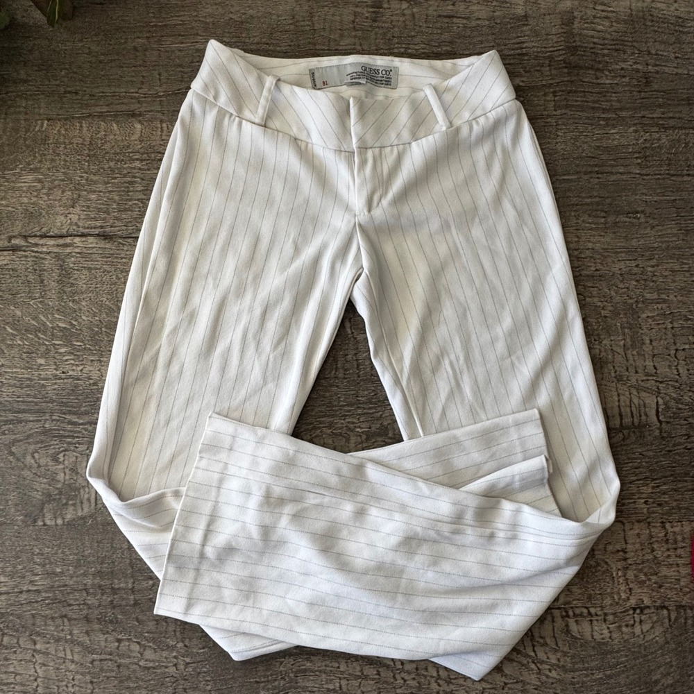 Vintage‎ Guess Low Rise Pinstripe Trousers White Y2K Straight Leg Fit Pants 26
